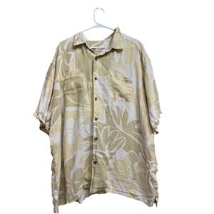 Tommy Bahama‎ Linen Camp Shirt Tropical Floral Button Up Beige XXL